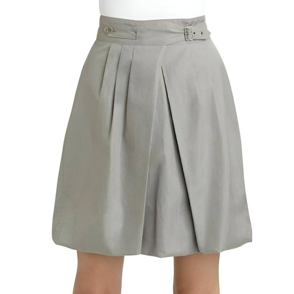 AKRIS Pale Gray Structured A-Line Tulip Bubble Hem High Waist Dress Skirt M 6
